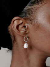 Load image into Gallery viewer, Small Pearl Hoops in Sterling Silver
